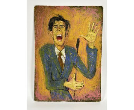 •Edward Scott Dobson (English, 1918-86), Portrait of Johnnie Ray, signed lower right, dated 1957, oil on board, titled verso.