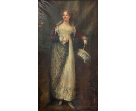 Manner of George Dawe (English, 1781-1829), c. 1815, Portrait of a Young Lady in a Lace Shawl, full-length, modelled standing