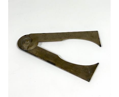 A rare folding Gunner's caliper, c. 1800, by Berge, London, brass, hinged to one end and engraved with various scales includi