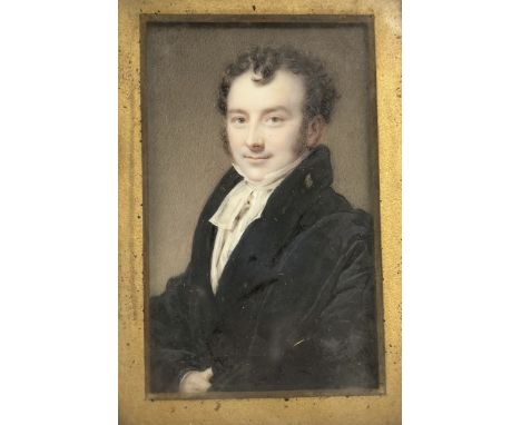 English School, c. 1830-40, a portrait miniature of Robert Fox, half-length, in a white stock and black coat, unsigned, water