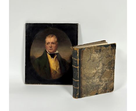 After Sir Henry Raeburn, a portrait of Sir Walter Scott, 19th century, oil on canvas, inscribed verso, unframed; together wit