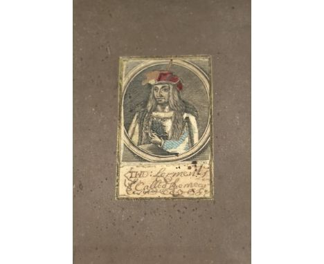 Property of the Late Countess Haig: a late 17th century portrait engraving, embellished, with indistinct inscription, framed.