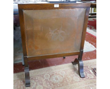 Arts &amp; crafts copper and oak framed fire screen 