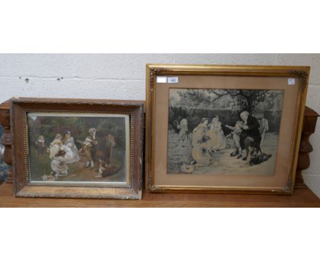 Framed silk together with a print of the silk 