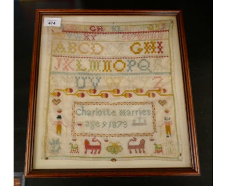 Small Victorian sampler - Approx size: 34cm x 37cm 