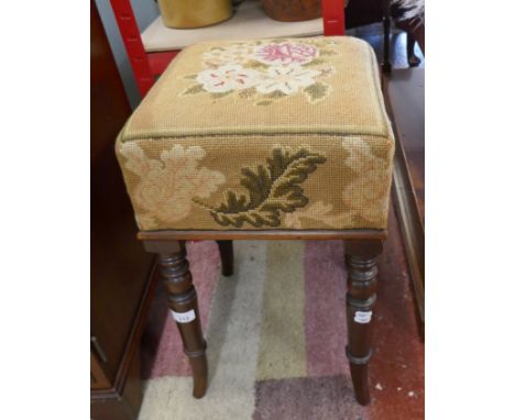 Antique stool with tapestry cushion 