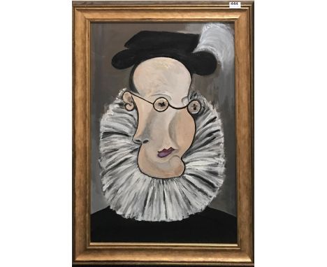 A large framed oil on canvas portrait after Picasso, frame size 63 x 90cm.