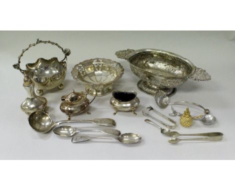 A 19th Century Dutch pedestal sweetmeat dish with ornate Rococo style lug handles, bearing Sheffield import marks (with some 