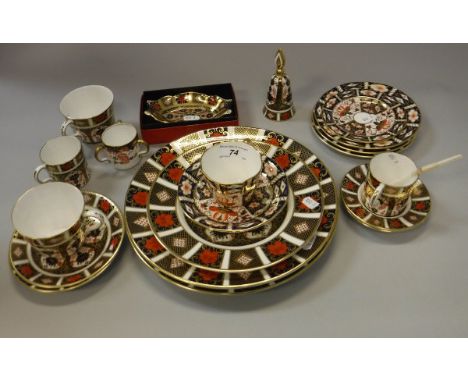 A collection of Royal Crown Derby Japan pattern china including two teacups and saucers, two coffee cans and saucers, a singl