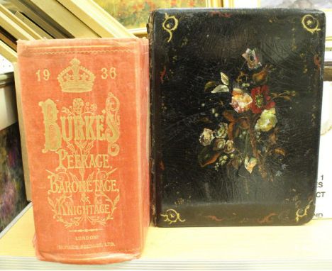 A 1936 copy of "Burke's Peerage Barontage and Knightage", together with a Victorian papier-mache blotter with gilt and mother
