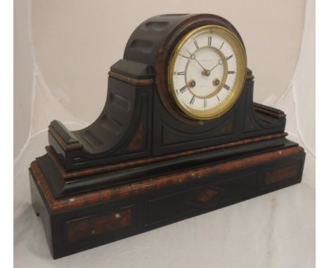A late Victorian rosso and black marble cased mantel clock, the eight day French movement with enamelled dial and Roman numer