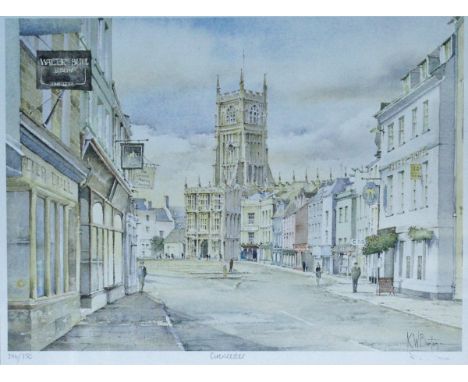 AFTER K W BURTON "Cirencester", limited edition print No'd. 346/850, signed in pencil lower right, together with four 19th Ce