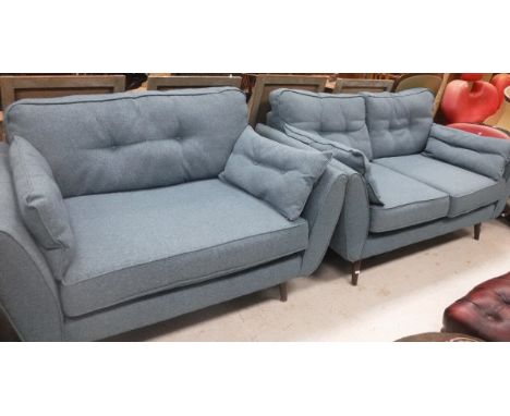 A French Connection "Zinc" two-seat sofa and matching cuddler in teal