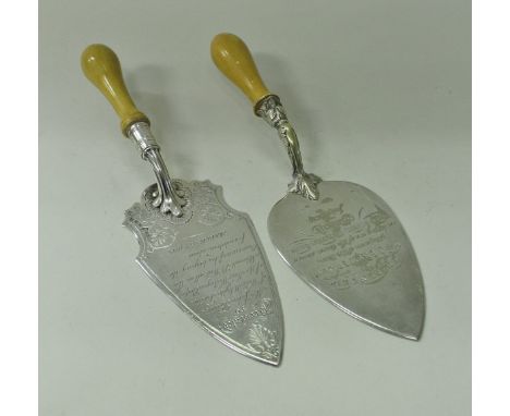 A Victorian silver presentation trowel inscribed “Presented to Mr. John Brewer of Walsall by the Trustees of the New Wesleyan