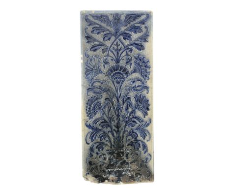 Robert Wallace Martin for Martin Brothers, a large stoneware wall panel, 1879, sgraffito decorated with a vase of cornflowers