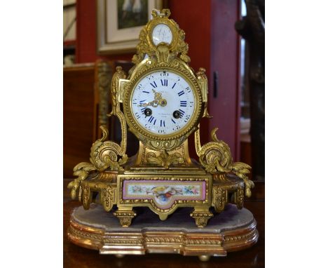 A 19th century gilt-metal mantel clock, circular dial inscribed Payne &amp; Co, New Bond Street, London, Roman numerals, twin