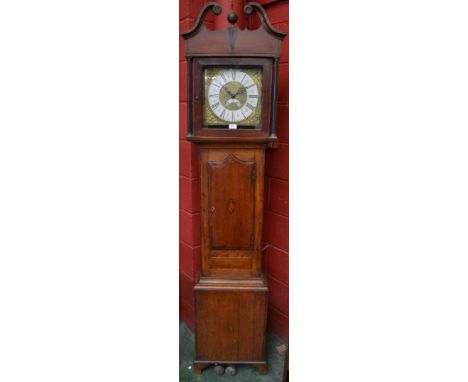 A George III oak and mahogany longcase clock, the 28cm brass dial with silvered chapter ring inscribed Ashton, Ashburn (sic) 