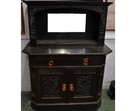 An Arts and Crafts copper mounted oak buffet side cabinet, c.1910