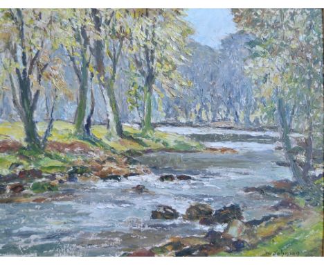 K. JohnsonA Woodland Riversigned, oil on board, 38cm x 50cm