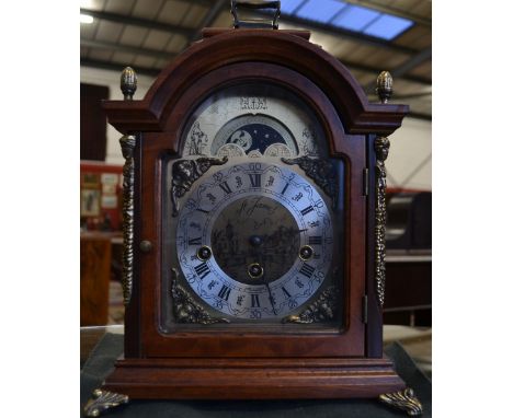 A Franz Hermle moon phase mantel clock, approx. 33cm high over handle