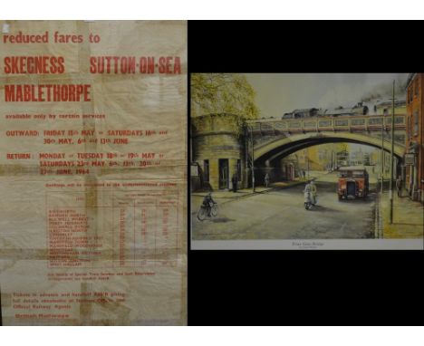 A British Railways poster, Trains from Derby Friargate, etc, 1964; a Friar Gate bridge print (2)