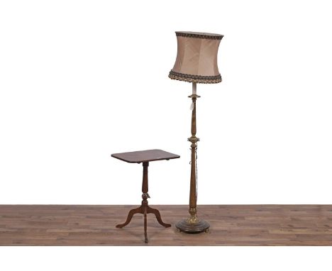 An decorative early/mid-20th Century beech and brass mounted standard lamp, in the French taste, 155cms high (without shade);