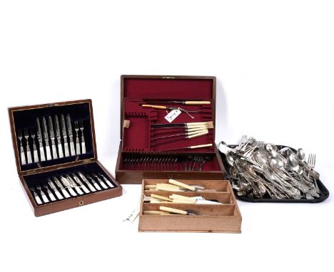 A collection of silver plated cutlery, including: a large quantity of Walker &amp; Hall Kings pattern cutlery; a large quanti
