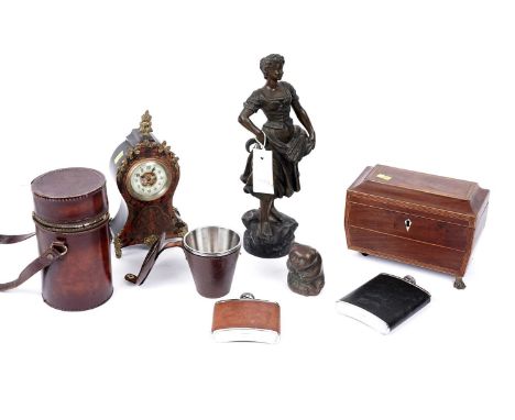A collection of clocks and decorative items, including: a 19th Century boulle and ormolu mounted mantle clock, the movement s