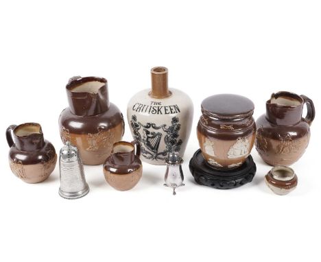 A selection of Doulton Lambeth stoneware, all decorated with hunting scenes, comprising: four graduated jugs, the largest 18c