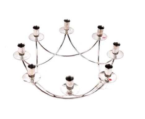 A Mid-Century Danish silver plated centrepiece, by E. Dragsted, of Modernist design, fitted with eight candlestick holders, i