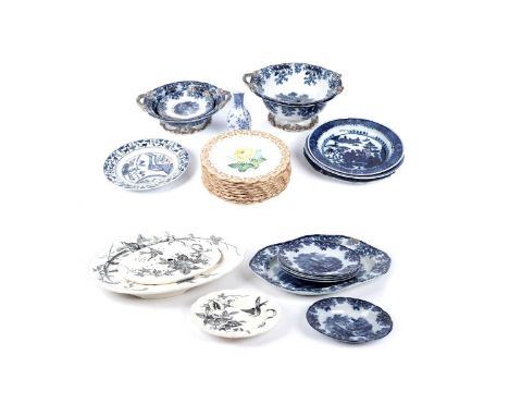 A selection of 19th Century ceramics, including: a P B &amp; S ‘Wild Rose’ meat plate and strainer; a collection of Spode; ei