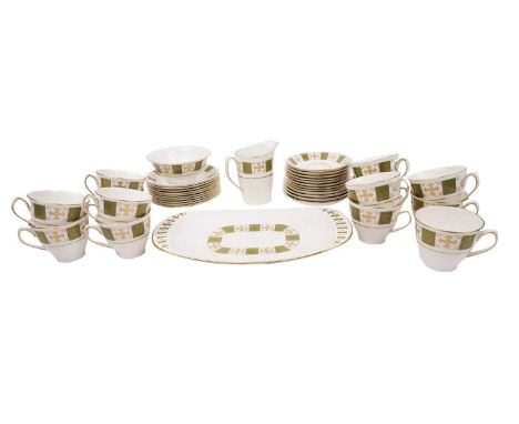 A Spode 'Persia' pattern part tea service, comprising: a sugar bowl, a cream jug, teacups, saucers, side plates, and a sandwi