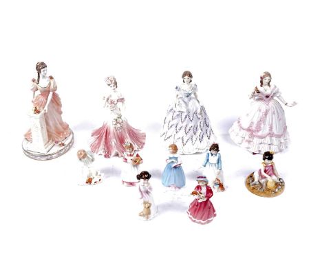 A collection of Royal Doulton ceramic figures of children, including: 'On the Beach' HN 3877; 'Let's Play' HN 3397; 'Daddy's 