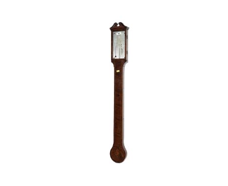  A George III inlaid mahogany stick barometer, 98cms high.