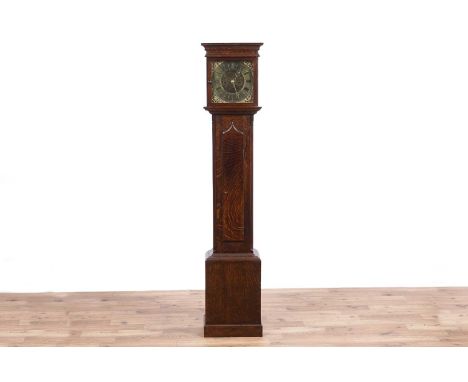 An oak 8-day longcase clock, of small size, the brass Roman dial with foliate decoration, fitted two train movement with anch