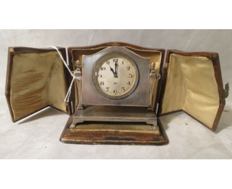 A silver cased eight day dressing table clock in original case, hallmarked for Broadway & Co, Birmingham 1927