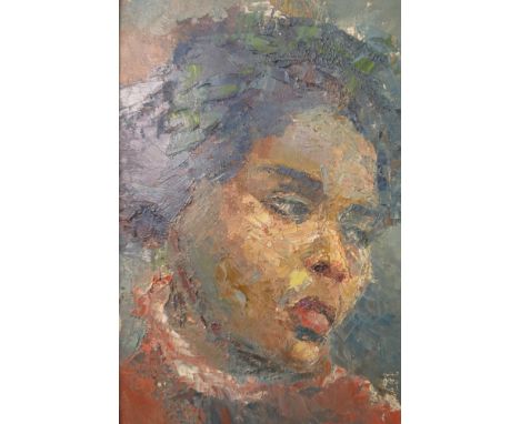 Joan Bendit - Portrait of an African lady, oil on canvas, circa 1960, signed lower right corner, mounted in a velvet and gilt