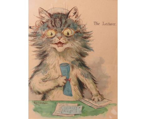 After Louis Wain - The Lecturer, an early 20th century framed and glazed print of a cat, 8 1/2 x 7 1/2