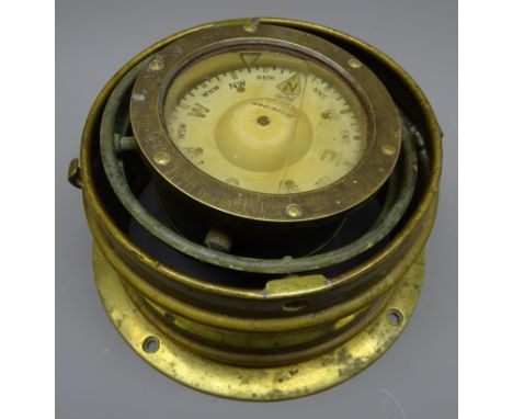 20th century ship's brass Binnacle, gimbal set with a Sestrel Compass No. B4/27992L/61, D24cm Condition Report Click here for
