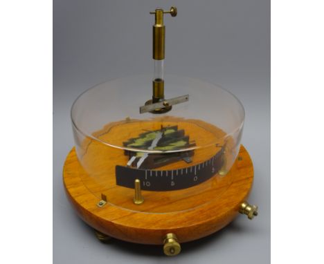 Philip Harris Ltd. Astatic Galvanometer, black curved scale on brass supports, adjustable pointer under glass cover on circul