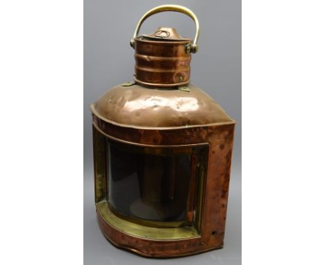 Ship's copper Starboard lamp, with brass handle bracket and mounts, slide out burner, H53cm, D28cm Condition Report Click her