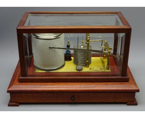 Casella London barograph, with eleven tier vacuum and clockwork movement, bevel glazed lift off case with graph drawer below,