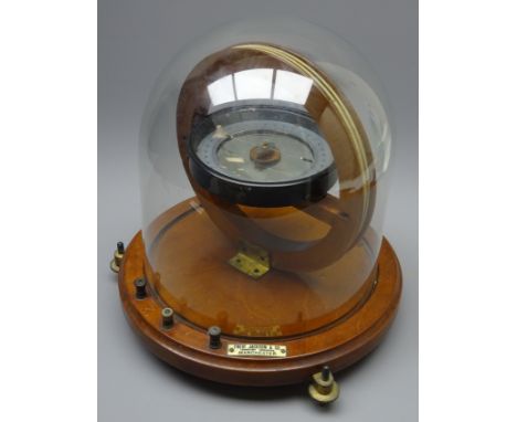 Tangent Galvanometer with Griffin & George silvered dial, the circular mahogany frame under dome with brass contacts and adju