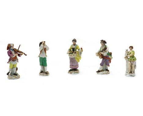 Four Meissen porcelain figures, late 19th/ early 20th century, from the 'Cris de Paris' series, each after the original model