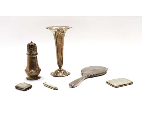 A collection of silver items, to include a sugar sifter, by Barker Ellis Silver Co, Birmingham, hallmarks rubbed, a weighted 