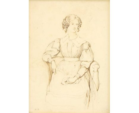 William Mulready RA (1786-1863), Portrait of a young lady, three-quarter length, seatedsigned with initials 'WM' l.l., pen an