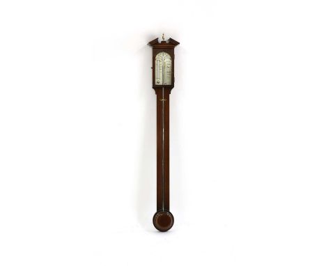 A George III design mahogany stick barometer, with silvered dial signed J Biatt Brighton, 98cm longCondition report: Minor ch