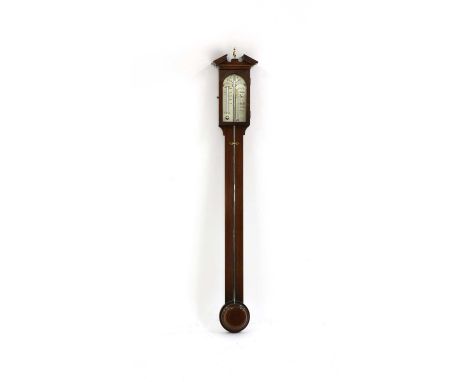 A George III design mahogany stick barometer, with silvered dial signed J Biatt Brighton, 98cm longCondition report: Minor ch