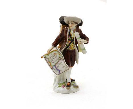 A Meissen porcelain figure of a Map Seller, 20th century, from a series of Parisian street traders, after the model by P. Rei