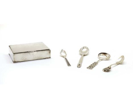 A small collection of Scandinavian silver items, to include a silver cigarette box by S. Christian, A silver spoon by Georg J